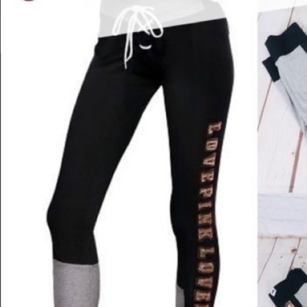 VS PINK Sparkle Grey Patched Drawstring Leggings